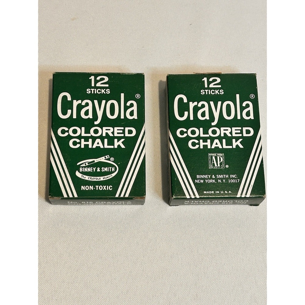Vintage Crayola Colored Chalk No 816 12 Sticks NOS Original Box x2 Binney Smith